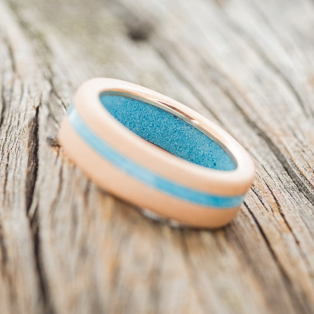 "VERTIGO" - TURQUOISE LINING & OFFSET TURQUOISE INLAY WEDDING RING FEATURING A SANDBLASTED BAND-4