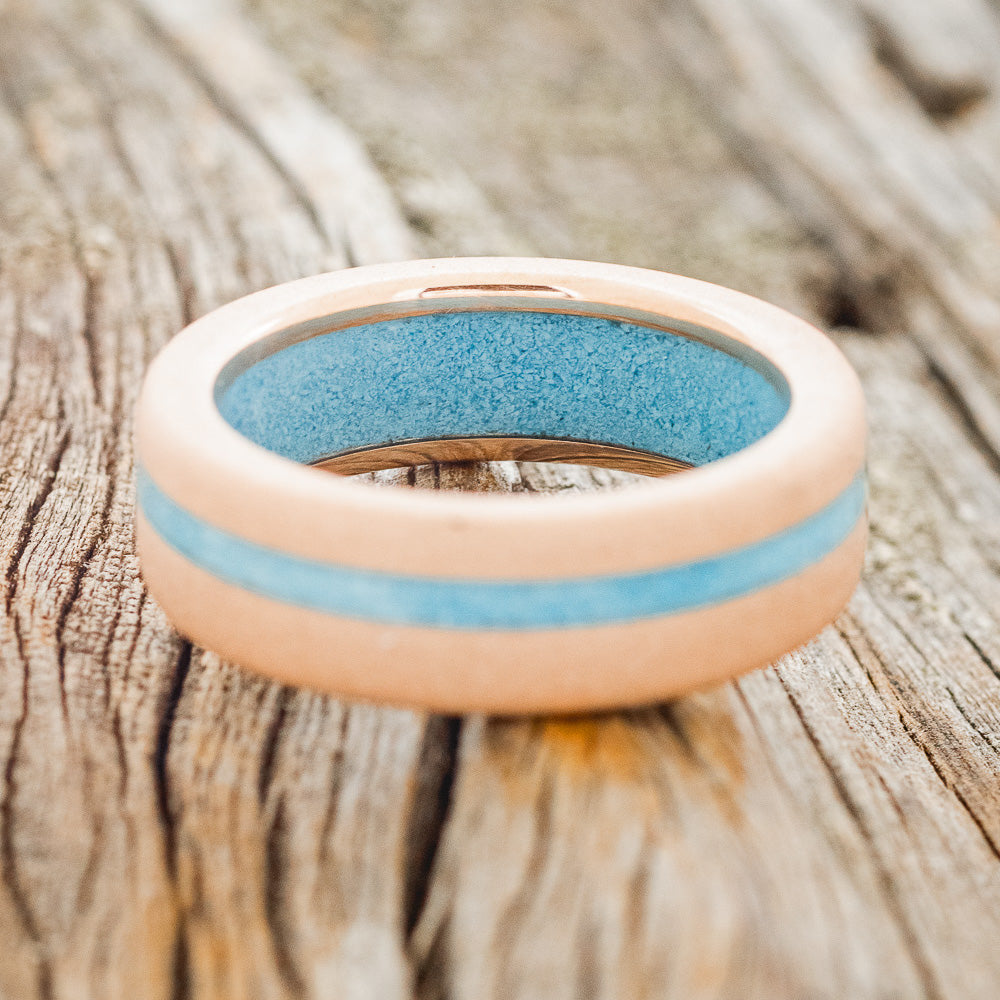 "VERTIGO" - TURQUOISE LINING & OFFSET TURQUOISE INLAY WEDDING RING FEATURING A SANDBLASTED BAND-6