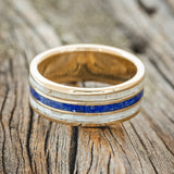 "RIO" - MATCHING SET OF MOTHER OF PEARL & LAPIS LAZULI WEDDING RINGS FEATURING 14K GOLD BANDS-6