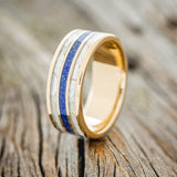 "RIO" - MATCHING SET OF MOTHER OF PEARL & LAPIS LAZULI WEDDING RINGS FEATURING 14K GOLD BANDS-2