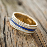 "RIO" - MATCHING SET OF MOTHER OF PEARL & LAPIS LAZULI WEDDING RINGS FEATURING 14K GOLD BANDS-4