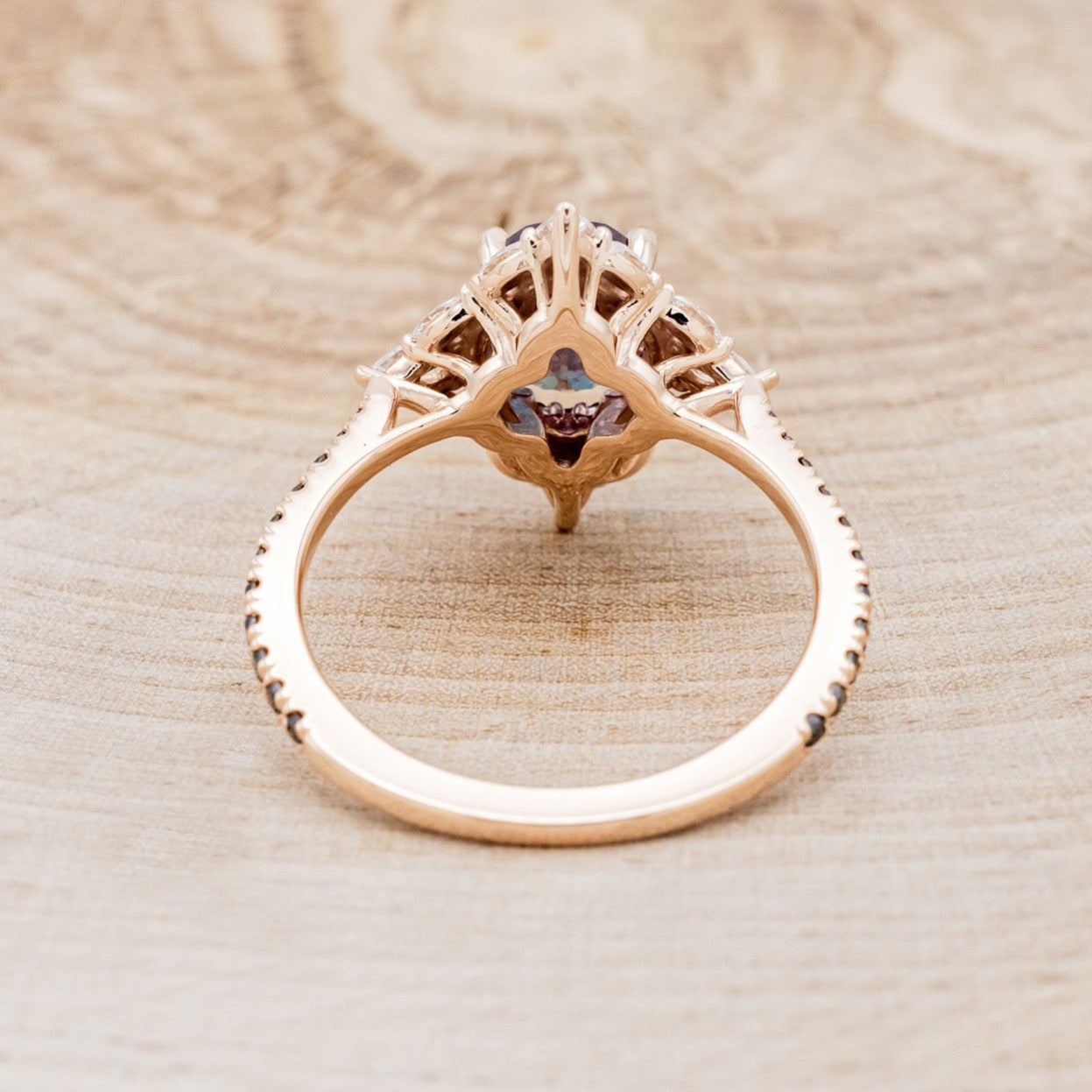 "NORTH STAR" - OVAL LAB-GROWN ALEXANDRITE ENGAGEMENT RING WITH DIAMOND HALO & BLACK DIAMOND ACCENTS-6