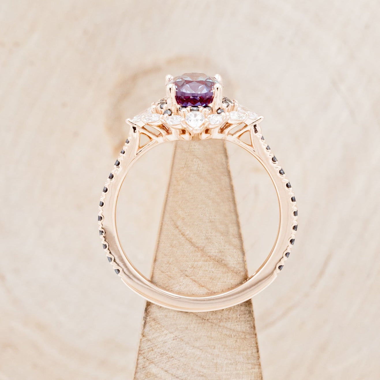 "NORTH STAR" - OVAL LAB-GROWN ALEXANDRITE ENGAGEMENT RING WITH DIAMOND HALO & BLACK DIAMOND ACCENTS-5