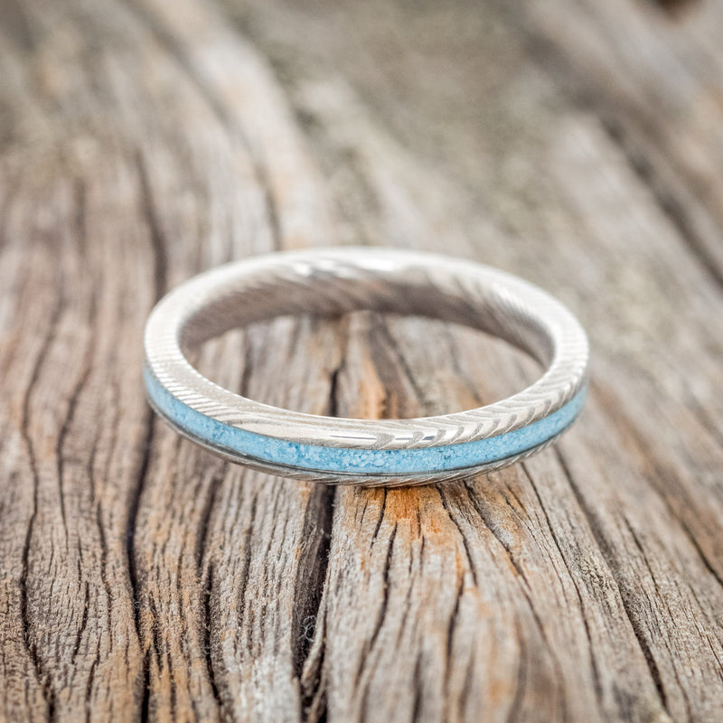 "ETERNA" - TURQUOISE STACKING BAND FEATURING A DAMASCUS STEEL BAND