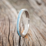 "ETERNA" - TURQUOISE STACKING BAND FEATURING A DAMASCUS STEEL BAND