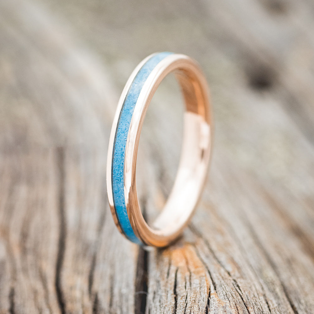 "ELEMENT" - MATCHING SET OF ANTLER, TURQUOISE & PATINA COPPER WEDDING BANDS-3