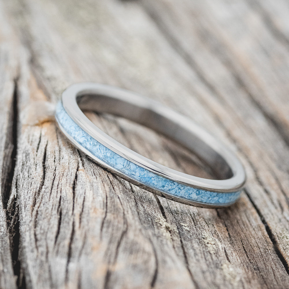 "RAPTOR" - MATCHING SET OF IRONWOOD & TURQUOISE WEDDING BANDS-6