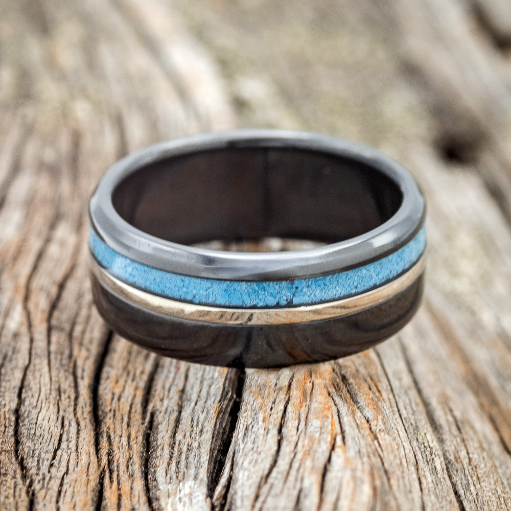 "CASTOR" - TURQUOISE & 14K GOLD INLAY WEDDING RING-3