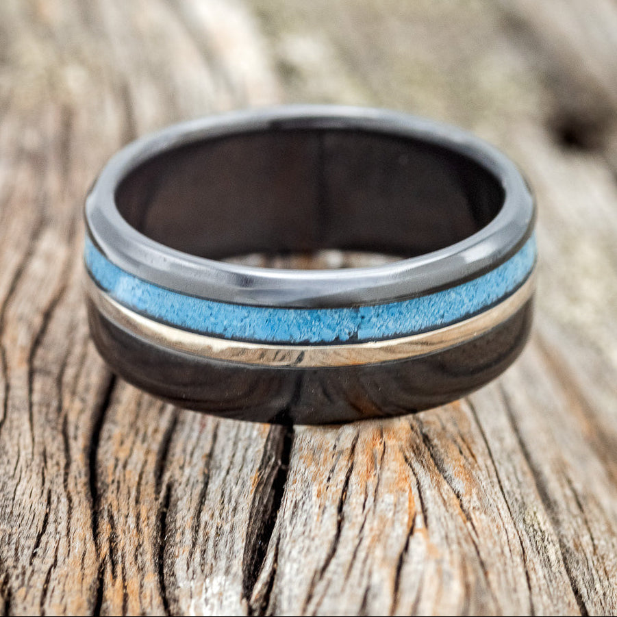 "CASTOR" - TURQUOISE & 14K GOLD INLAY WEDDING RING-3