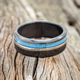"CASTOR" - TURQUOISE & 14K GOLD INLAY WEDDING RING FEATURING A BLACK ZIRCONIUM BAND