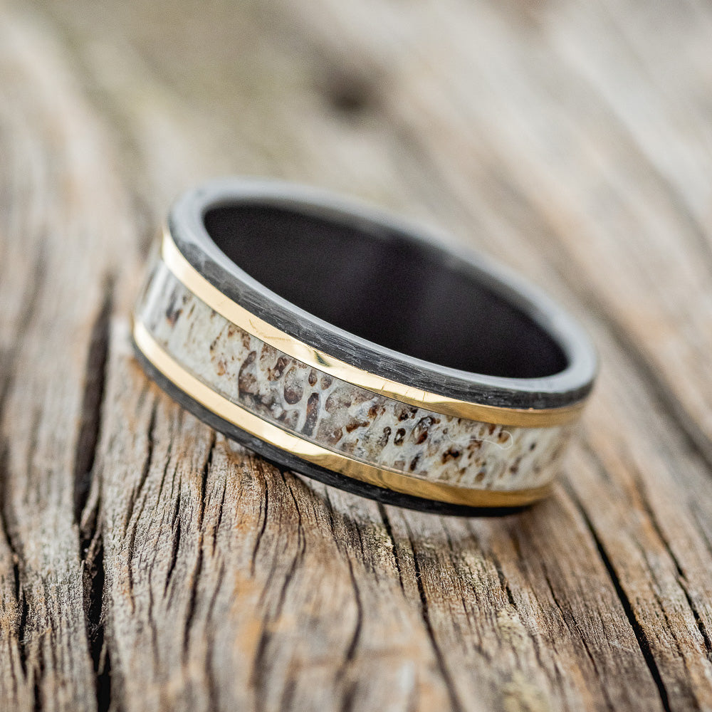 "HOLLIS" - ANTLER & 14K GOLD INLAYS WEDDING RING-2