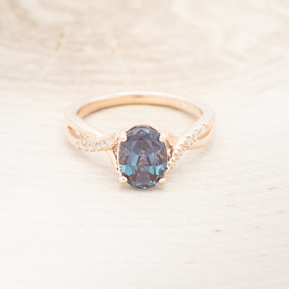 "ROSLYN" - OVAL LAB-GROWN ALEXANDRITE ENGAGEMENT RING WITH DIAMOND ACCENTS-7