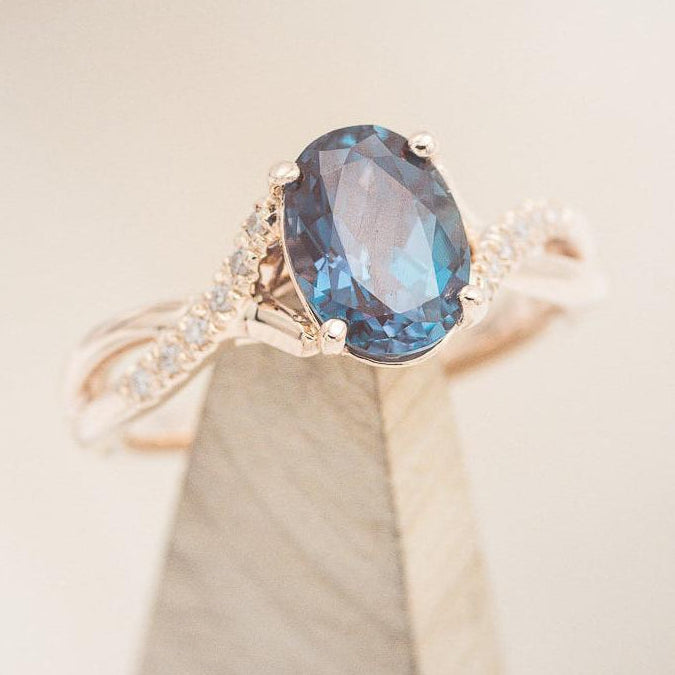 "ROSLYN" - OVAL LAB-GROWN ALEXANDRITE ENGAGEMENT RING WITH DIAMOND ACCENTS-6
