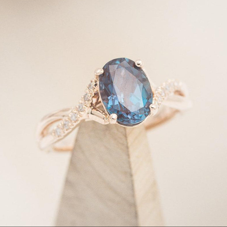 "ROSLYN" - OVAL LAB-GROWN ALEXANDRITE ENGAGEMENT RING WITH DIAMOND ACCENTS-6
