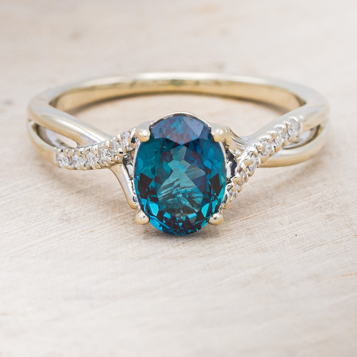 "ROSLYN" - OVAL LAB-GROWN ALEXANDRITE ENGAGEMENT RING WITH DIAMOND ACCENTS-16