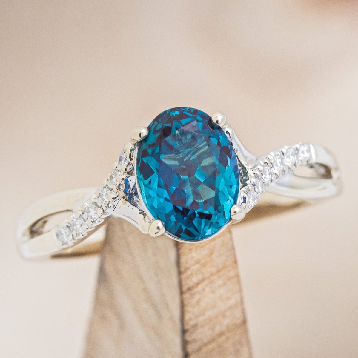 "ROSLYN" - OVAL LAB-GROWN ALEXANDRITE ENGAGEMENT RING WITH DIAMOND ACCENTS-13