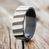 "NASH" - SOLID BLACK ZIRCONIUM WEDDING BAND WITH A DIAGONAL FLUTED FINISH-1