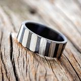 "NASH" - SOLID BLACK ZIRCONIUM WEDDING BAND WITH A DIAGONAL FLUTED FINISH-2