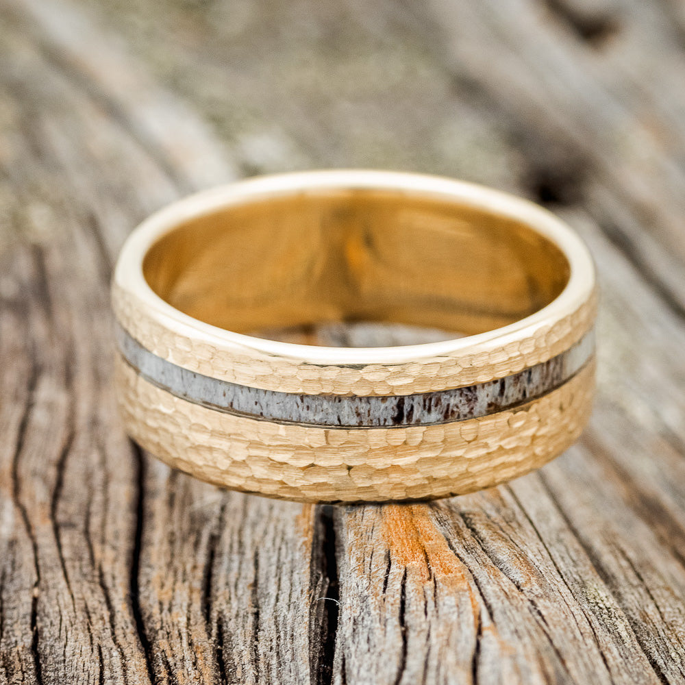 "VERTIGO" - ELK ANTLER WEDDING BAND WITH A HAMMERED FINISH-10