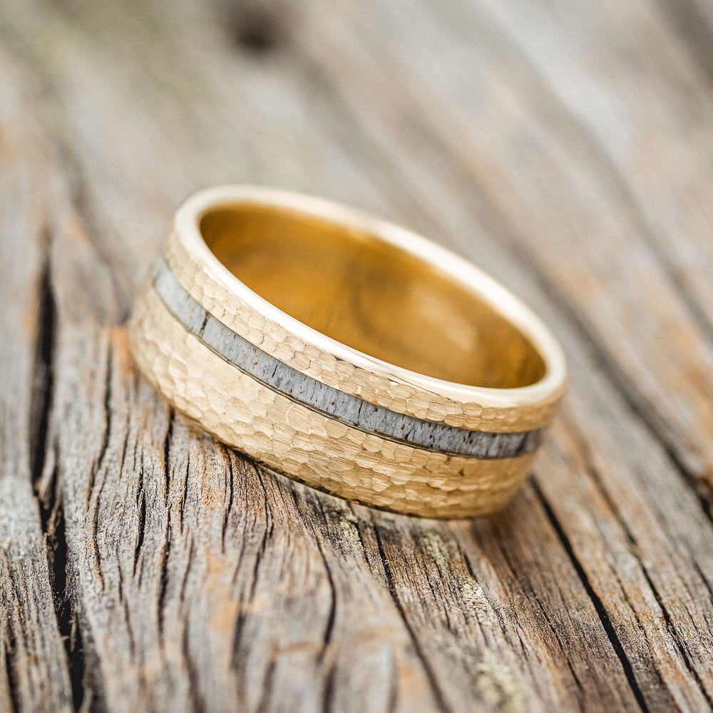 "VERTIGO" - ELK ANTLER WEDDING BAND WITH A HAMMERED FINISH-9