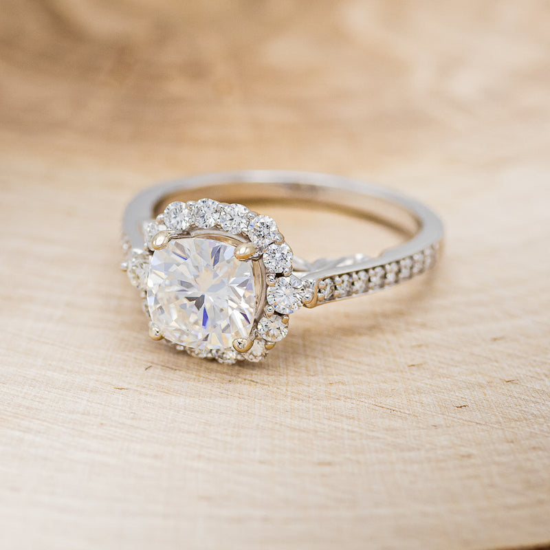 "OPHELIA" - CUSHION CUT MOISSANITE ENGAGEMENT RING WITH "STELLA" STACKING BAND-6