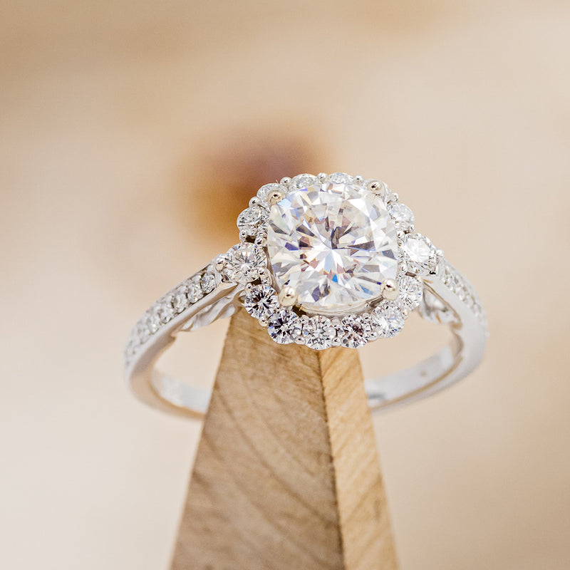 "OPHELIA" - CUSHION CUT MOISSANITE ENGAGEMENT RING WITH "STELLA" STACKING BAND-3