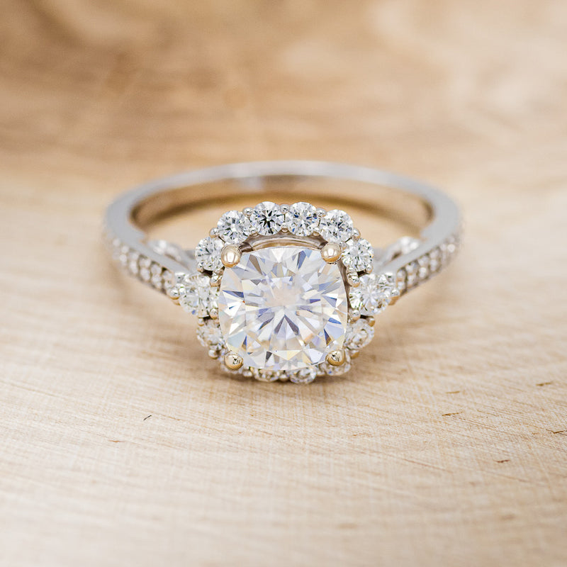 "OPHELIA" - CUSHION CUT MOISSANITE ENGAGEMENT RING WITH "STELLA" STACKING BAND-4