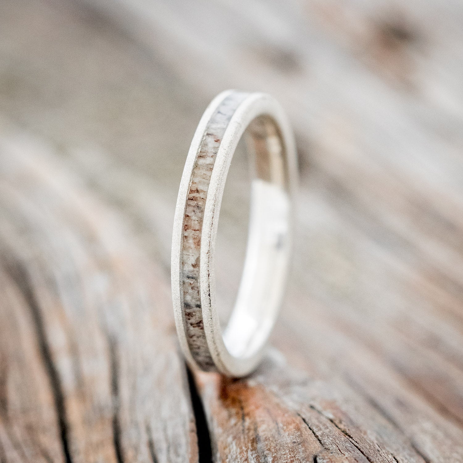 "VERTIGO" - MATCHING SET OF ELK ANTLER WEDDING BANDS WITH SANDBLASTED FINISH-10