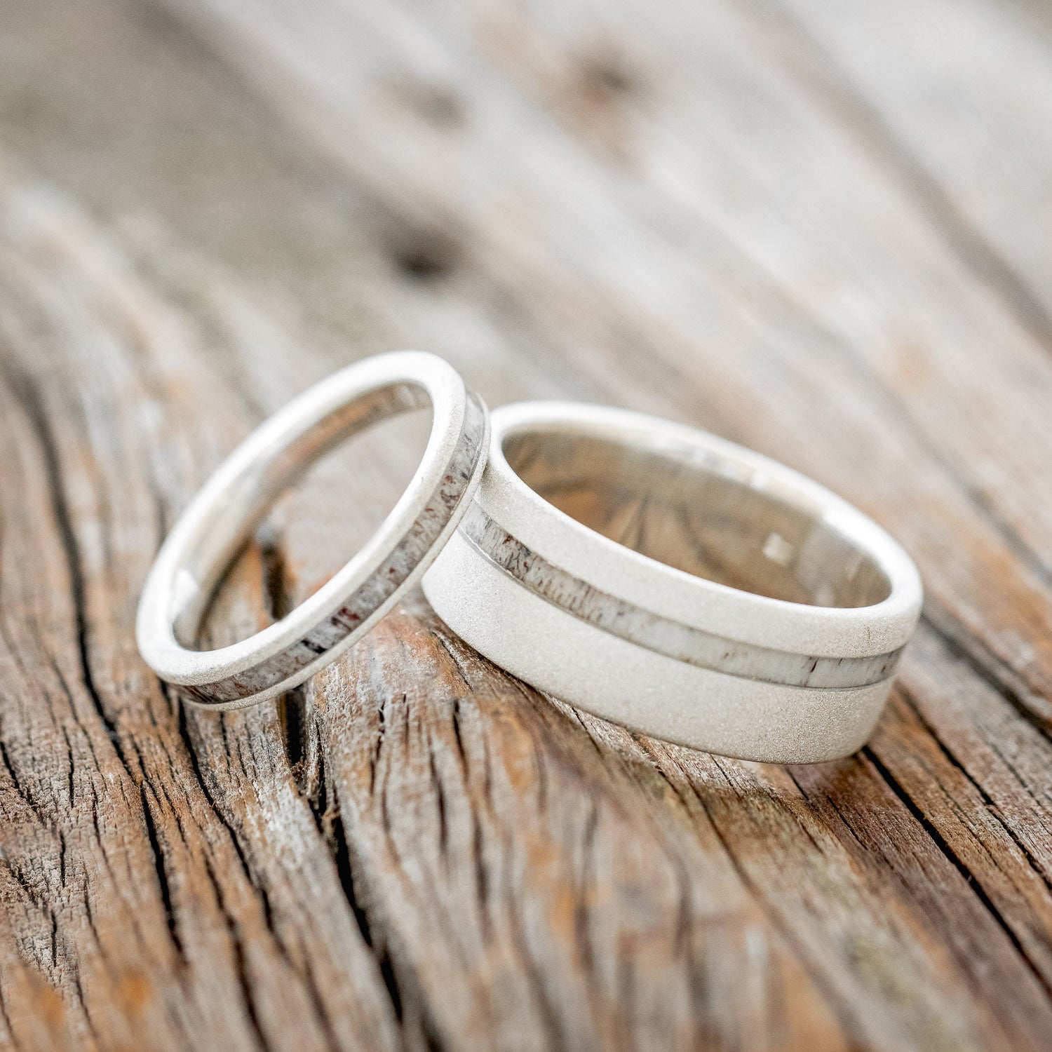 "VERTIGO" - MATCHING SET OF ELK ANTLER WEDDING BANDS WITH SANDBLASTED FINISH-8