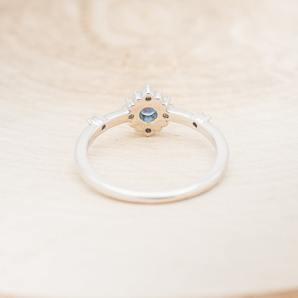 "STARLA" - ROUND CUT LAB-GROWN ALEXANDRITE ENGAGEMENT RING WITH STARBURST DIAMOND HALO-5
