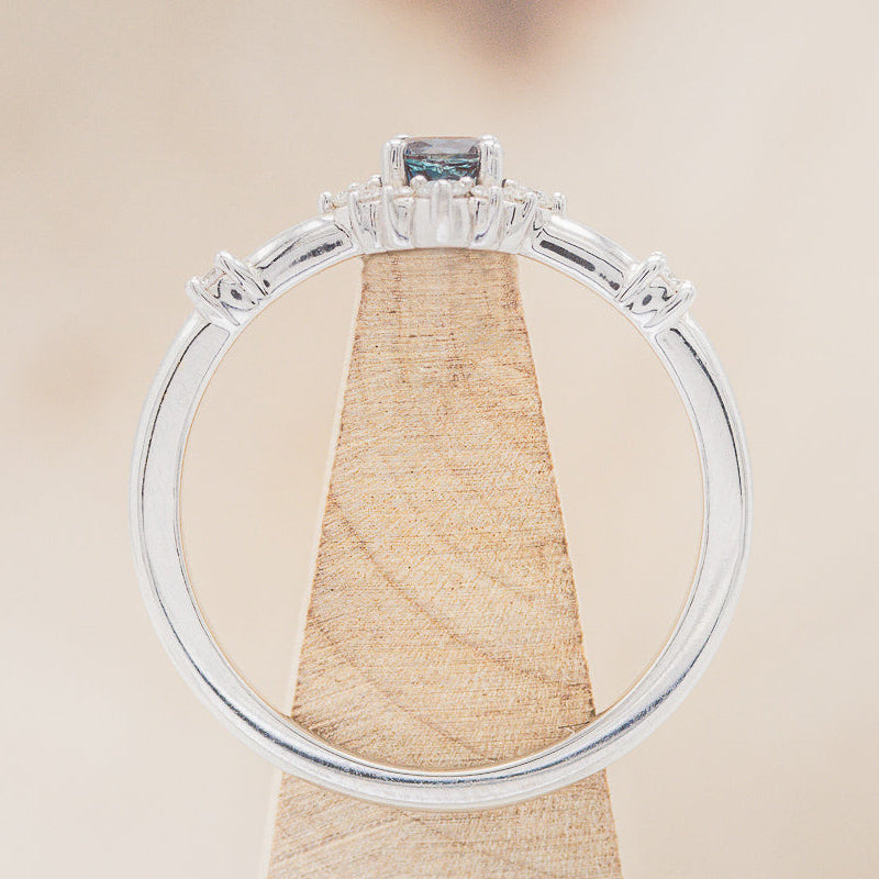 "STARLA" - ROUND CUT LAB-GROWN ALEXANDRITE ENGAGEMENT RING WITH STARBURST DIAMOND HALO-6