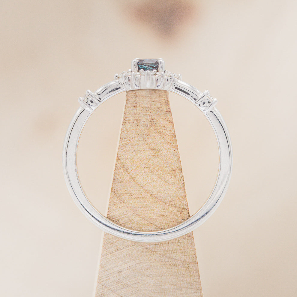 "STARLA" - ROUND CUT LAB-GROWN ALEXANDRITE ENGAGEMENT RING WITH STARBURST DIAMOND HALO-6