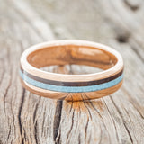 "CASTOR" - IRONWOOD & TURQUOISE WEDDING RING FEATURING A 14K GOLD BAND