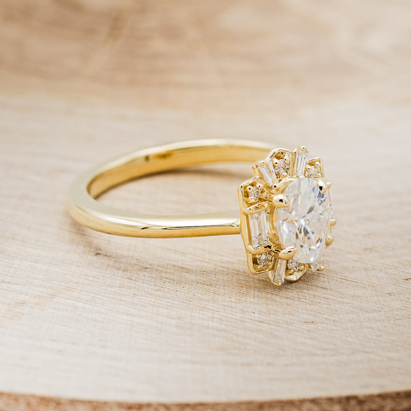"CLEOPATRA" - OVAL MOISSANITE ENGAGEMENT RING WITH DIAMOND ACCENTS - READY TO SHIP