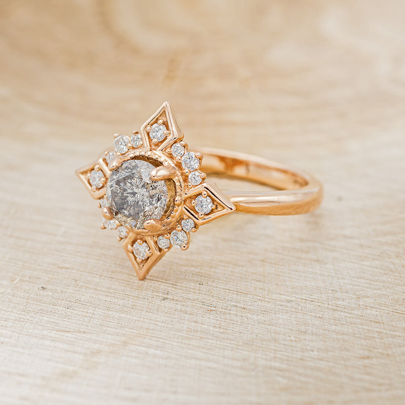 "JOURNEY" - ENGAGEMENT RING WITH DIAMOND ACCENTS -  SHOWN W/ ROUND SALT & PEPPER DIAMOND - SELECT YOUR OWN STONE