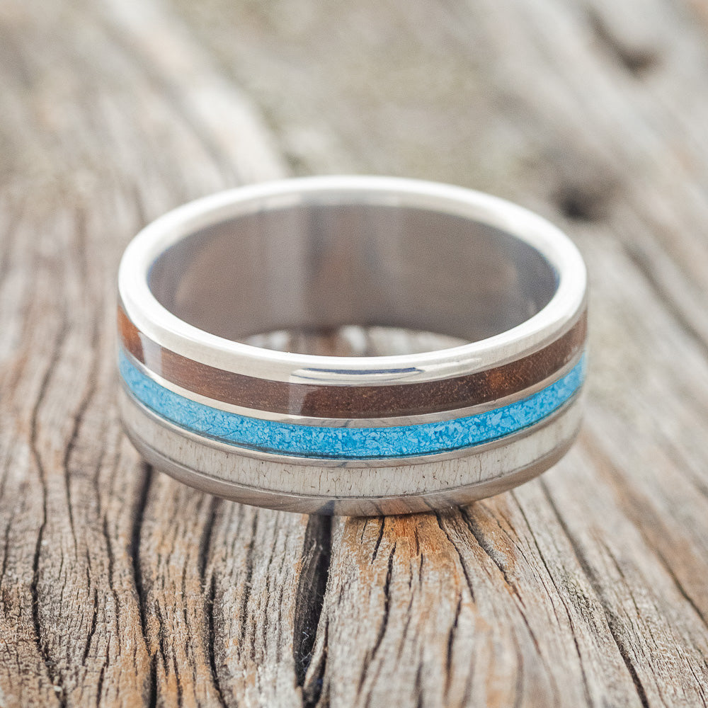 "RIO" - ELK ANTLER, TURQUOISE & IRONWOOD WEDDING RING-3