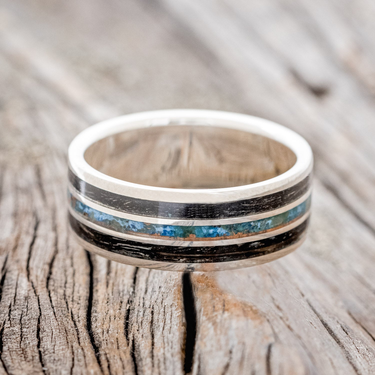 "RIO" - PATINA COPPER & DUCK FEATHER WEDDING BAND-9