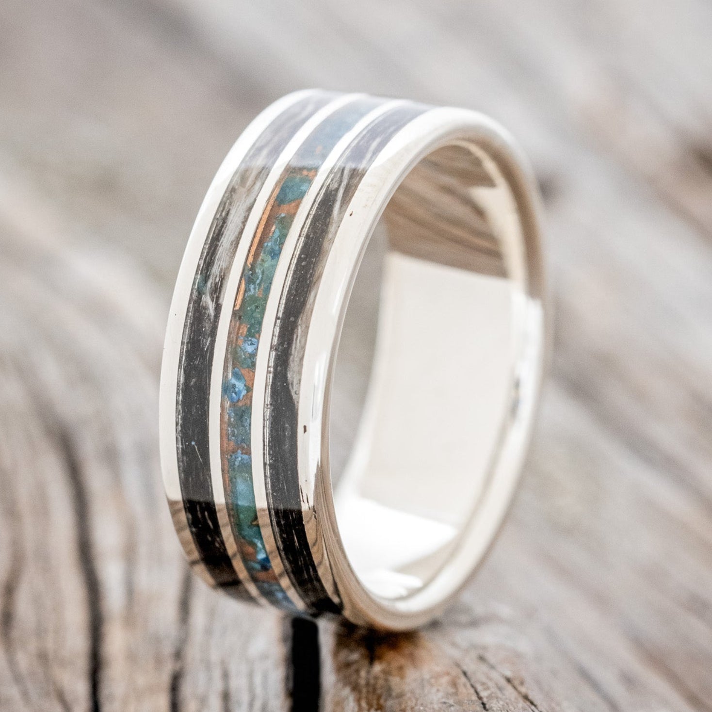 "RIO" - PATINA COPPER & DUCK FEATHER WEDDING BAND-7
