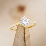 CLADDAGH BRIDAL SUITE - ROUND CUT MOISSANITE SOLITAIRE ENGAGEMENT RING WITH DIAMOND ACCENTS TRACER & CLADDAGH TRACER