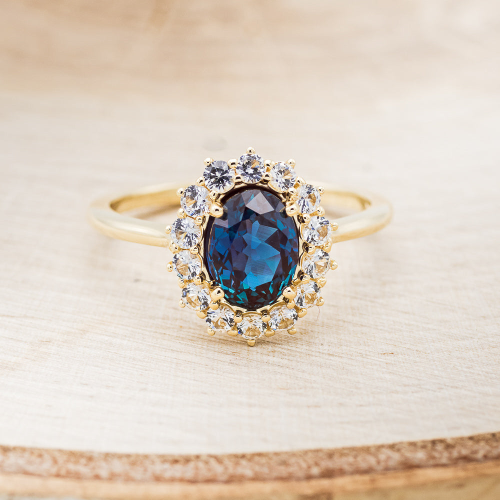 "MALINA" - OVAL LAB-GROWN ALEXANDRITE ENGAGEMENT RING WITH DIAMOND HALO-2