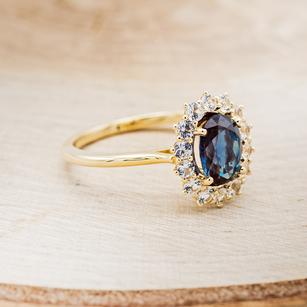 "MALINA" - OVAL LAB-GROWN ALEXANDRITE ENGAGEMENT RING WITH DIAMOND HALO-3