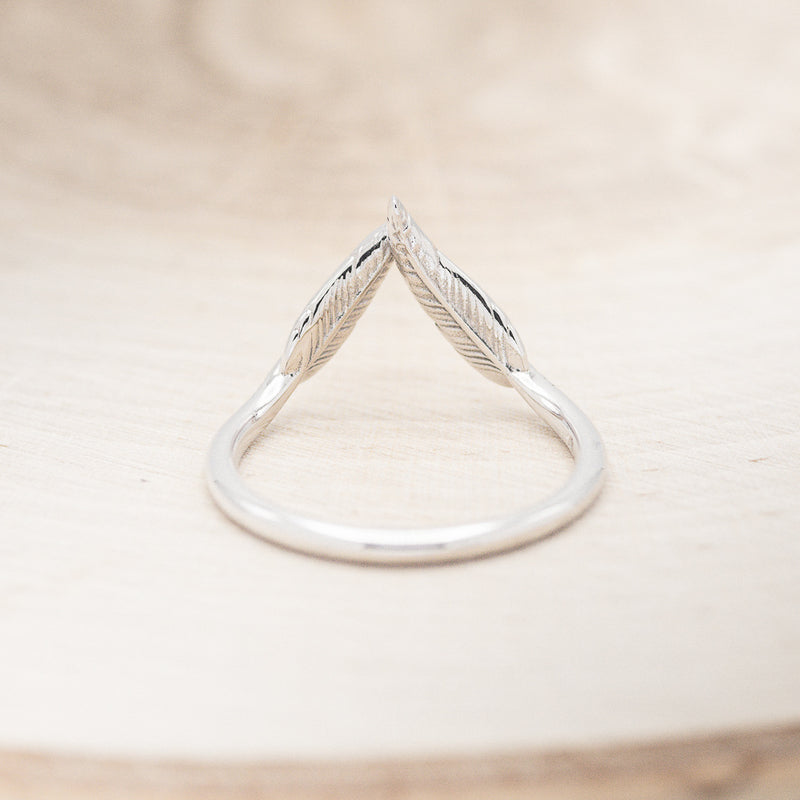 Shown here is "Fala", a feather-style tracer wedding band that is made to go with some of our engagement rings, back view (email for options).