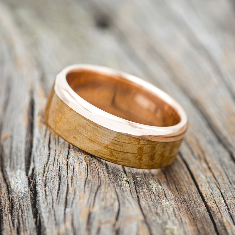 "EZRA" - WHISKEY BARREL OAK WEDDING BAND - 14K ROSE GOLD - SIZE 10-2