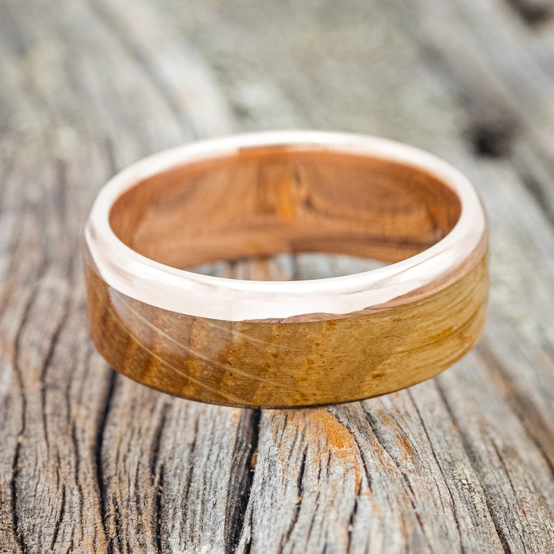 "EZRA" - WHISKEY BARREL OAK WEDDING BAND - 14K ROSE GOLD - SIZE 10-4