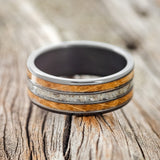 "RIO" - WHISKEY BARREL OAK & CRUSHED BLACK PEARL WEDDING RING - READY TO SHIP-6