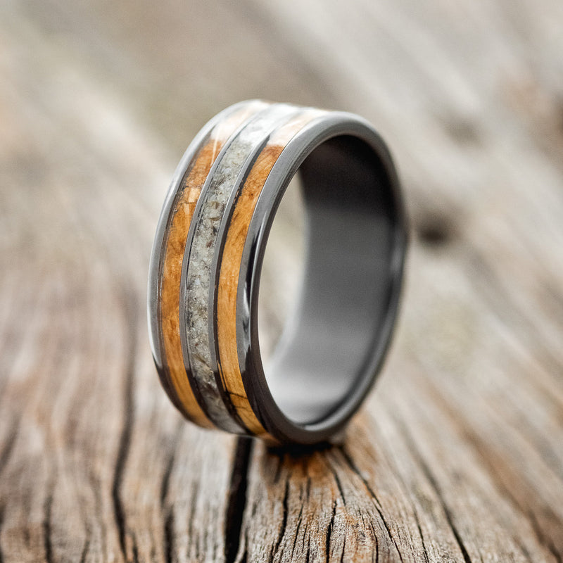 "RIO" - WHISKEY BARREL OAK & CRUSHED BLACK PEARL WEDDING RING - READY TO SHIP-4