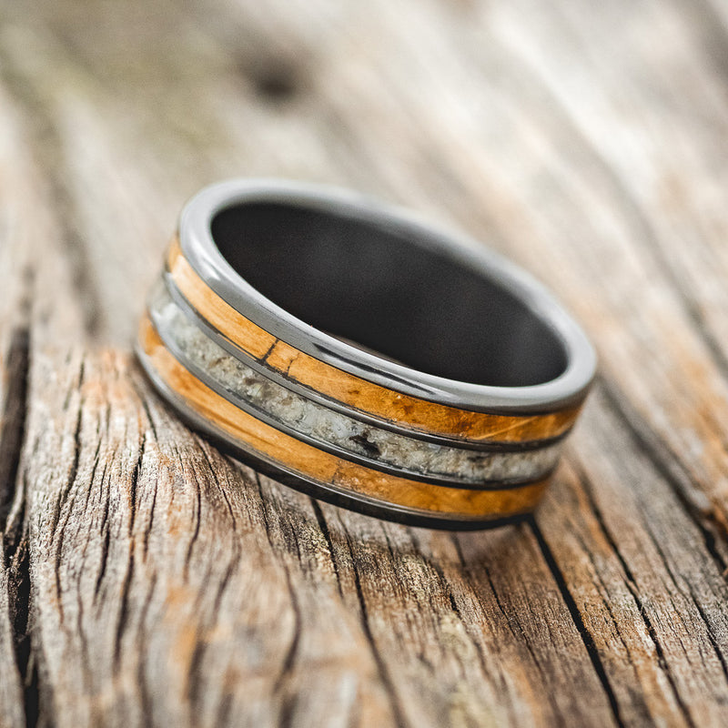 "RIO" - WHISKEY BARREL OAK & CRUSHED BLACK PEARL WEDDING RING - READY TO SHIP-5