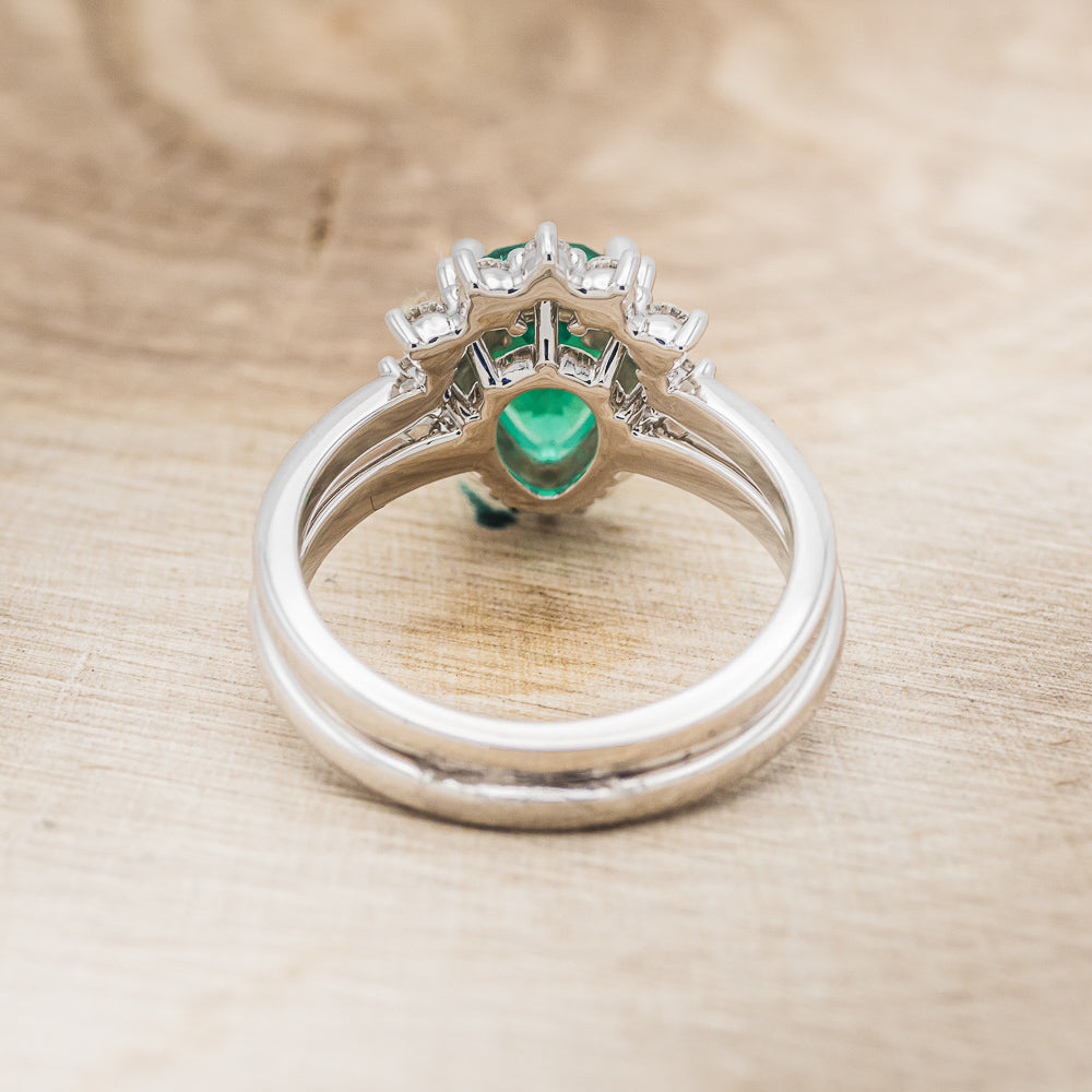 "LAVERNA" - PEAR-SHAPED LAB-GROWN EMERALD ENGAGEMENT RING WITH DIAMOND HALO-6