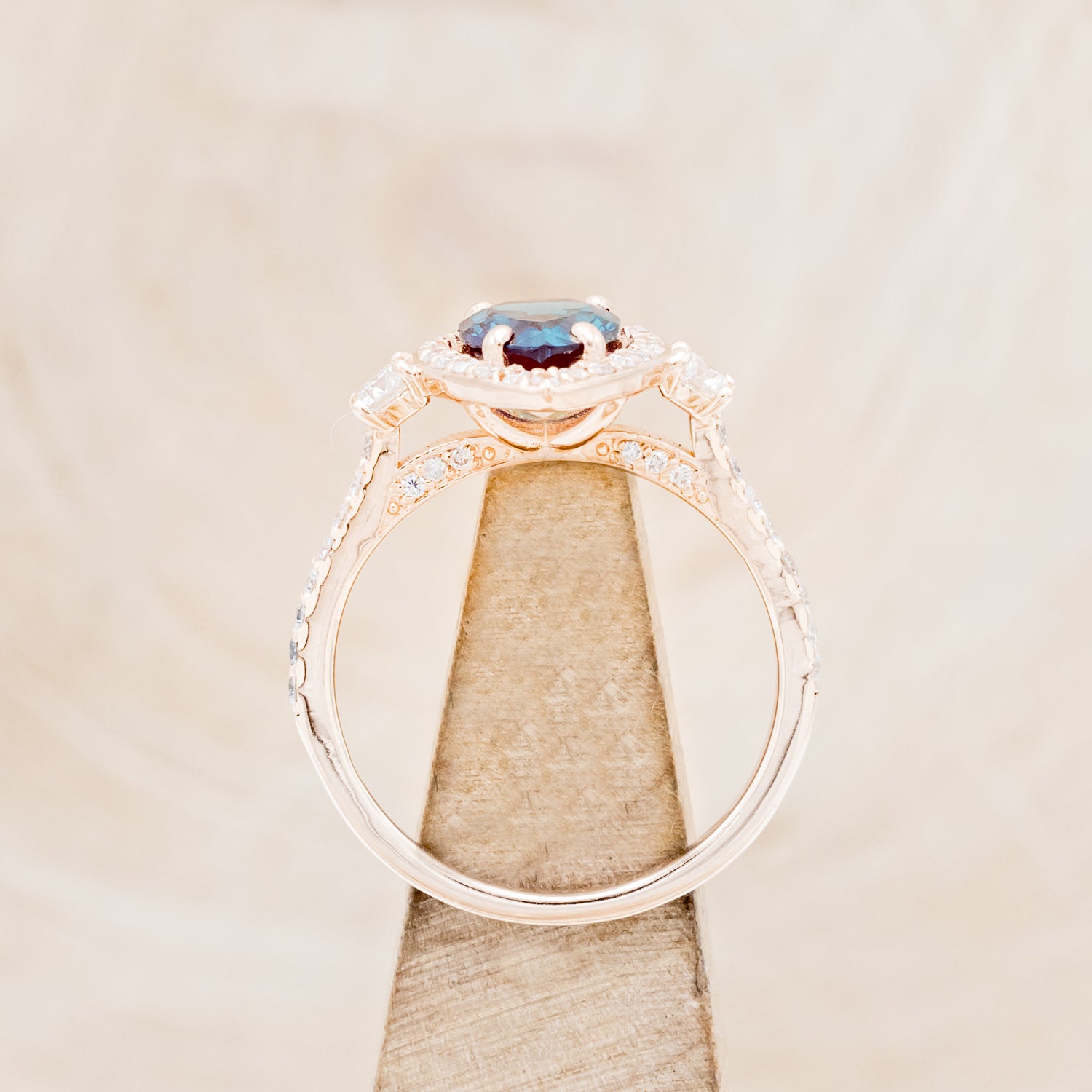 "KB" - BRIDAL SUITE - PEAR SHAPED LAB-GROWN ALEXANDRITE ENGAGEMENT RING WITH DIAMOND ACCENTS & TRACERS-11