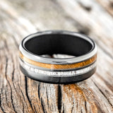 "COSMO" - WHISKEY BARREL OAK & ANTLER WEDDING BAND - READY TO SHIP-6